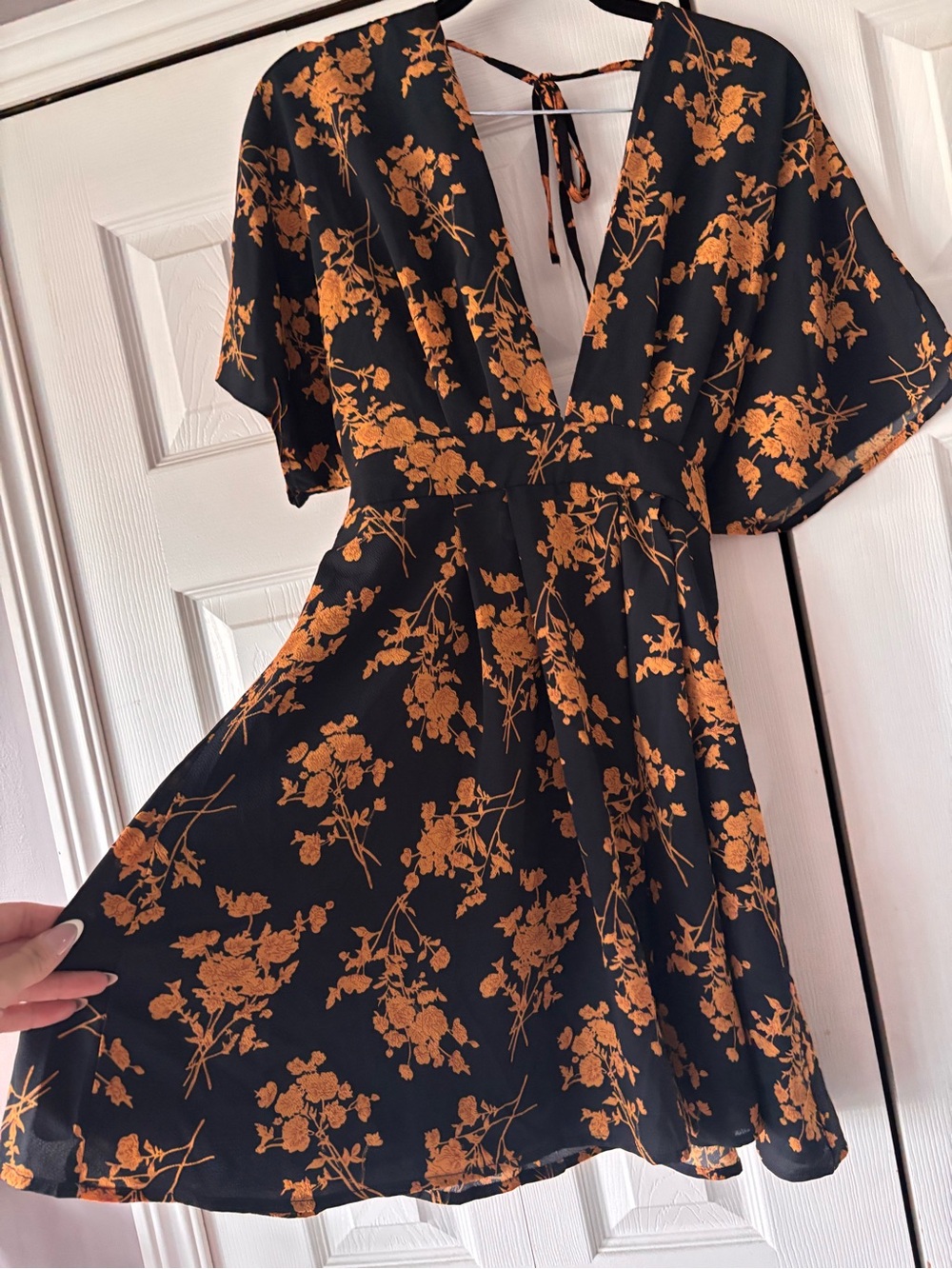 Women’s Black Dress with Orange Floral Print